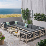 Outdoor Acacia Wood 10 Seater U-Shaped Sectional Sofa Set with Two Coffee Tables - NH267603