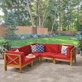 Outdoor Acacia Wood 5 Seater Sectional Sofa Set with Water-Resistant Cushions - NH807603