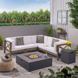 Outdoor Acacia Wood 5 Seater Sectional Sofa Set with Fire Pit - NH817603