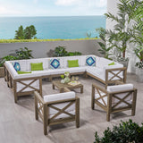 Outdoor 11 Seater Acacia Wood Sectional Sofa and Club Chair Set - NH044803