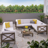 Outdoor Acacia Wood 8 Seater Sectional Sofa Set with Coffee Table - NH237603