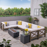 Outdoor Acacia Wood 10-Piece U-Shaped Sectional Sofa Set with Fire Pit - NH847603