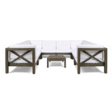 Outdoor Acacia Wood 10 Seater U-Shaped Sectional Sofa Set with Two Coffee Tables - NH567603