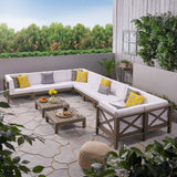 Outdoor Acacia Wood 10 Seater U-Shaped Sectional Sofa Set with Two Coffee Tables - NH267603