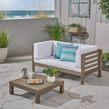 Outdoor Sectional Loveseat Set with Coffee Table - 3-Piece 2-Seater - Acacia Wood - Outdoor Cushions - NH840703