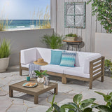 Outdoor Sectional Sofa Set with Coffee Table - 4-Piece 3-Seater - Acacia Wood - Outdoor Cushions - NH550703