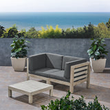 Outdoor Sectional Love Seat Set with Coffee Table - 3-Piece 2-Seater - Acacia Wood - Outdoor Cushions - NH640703