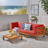 Outdoor Sectional Sofa Set with Coffee Table - 4-Piece 3-Seater - Acacia Wood - Outdoor Cushions - NH350703