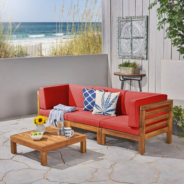 Outdoor Sectional Sofa Set with Coffee Table - 4-Piece 3-Seater - Acacia Wood - Outdoor Cushions - NH350703