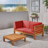 Outdoor Sectional Love Seat Set with Coffee Table - 3-Piece 2-Seater - Acacia Wood - Outdoor Cushions - NH640703