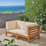 Outdoor 2-Seater Acacia Wood Sectional Loveseat Set with Cushions - NH230703