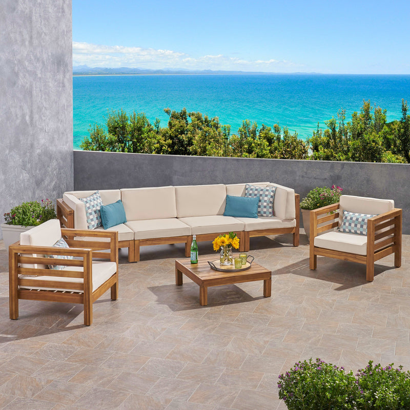 Outdoor 6 Seater Acacia Wood Sofa Chat Set - NH464803