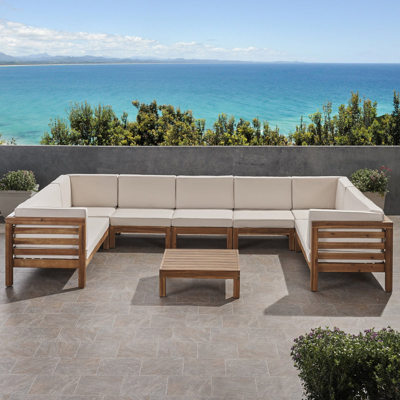Outdoor 9 Seater Acacia Wood Sectional Sofa Set - NH484803