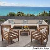 Outdoor 11 Seater Acacia Wood Sectional Sofa and Club Chair Set - NH984803