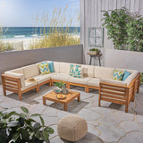 Outdoor U-Shaped Sectional Sofa Set with Coffee Table - 9-Piece 8-Seater - Acacia Wood - Outdoor Cushions - NH090703