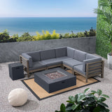 Outdoor V-Shaped Sectional Sofa Set with Fire Pit - NH960703