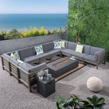 Outdoor 12 Piece U-Shaped Sectional Sofa Set with Fire Pit - NH811703