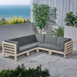 Outdoor V-Shaped Sectional Sofa Set - 5-Seater - Acacia Wood - Outdoor Cushions - NH260703