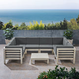 Outdoor U-Shaped Sectional Sofa Set with Coffee Table - 9-Piece 8-Seater - Acacia Wood - Outdoor Cushions - NH090703