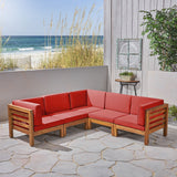 Outdoor V-Shaped Sectional Sofa Set - 5-Seater - Acacia Wood - Outdoor Cushions - NH260703