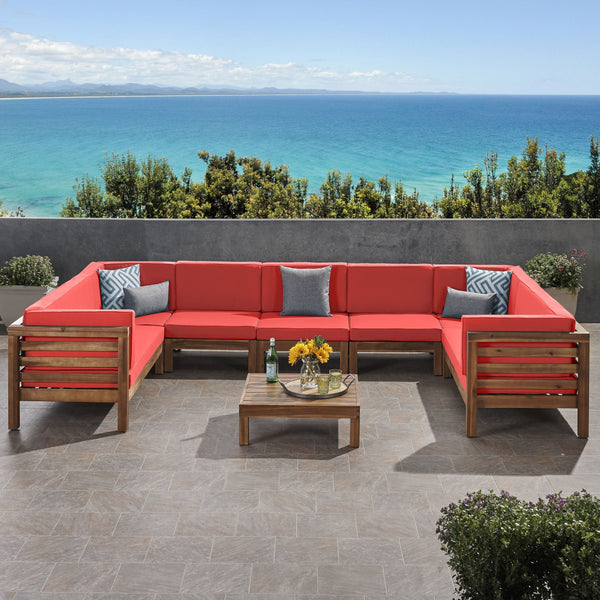 Outdoor 9 Seater Acacia Wood Sectional Sofa Set - NH484803