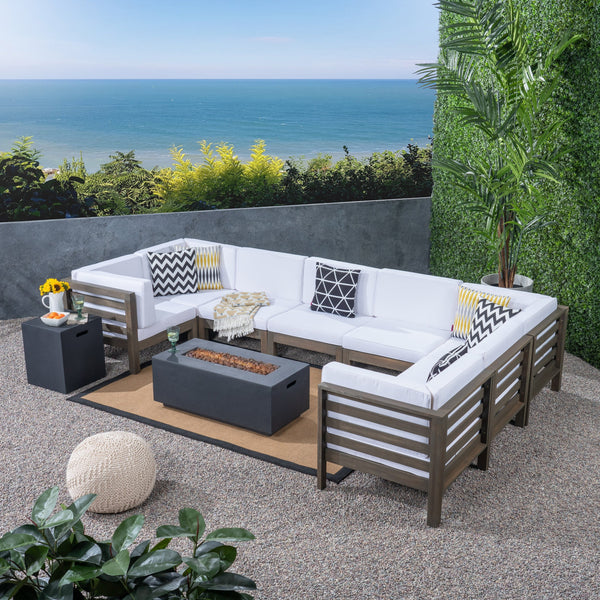 Outdoor U-Shaped Sectional Sofa Set with Fire Pit - NH790703