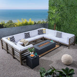 Outdoor 12 Piece U-Shaped Sectional Sofa Set with Fire Pit - NH811703