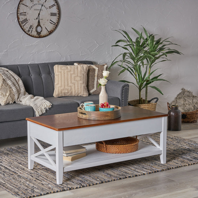 Luke Farmhouse Faux Wood Lift Top Coffee Table - NH290803