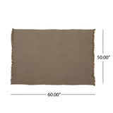 Contemporary Cotton Throw Blanket with Fringes, Brown - NH993903