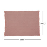 Contemporary Cotton Throw Blanket with Fringes, Dusty Pink - NH793903
