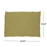 Contemporary Cotton Throw Blanket with Fringes, Olive - NH893903