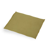 Contemporary Cotton Throw Blanket with Fringes, Olive - NH893903