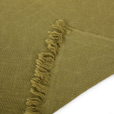 Contemporary Cotton Throw Blanket with Fringes, Olive - NH893903