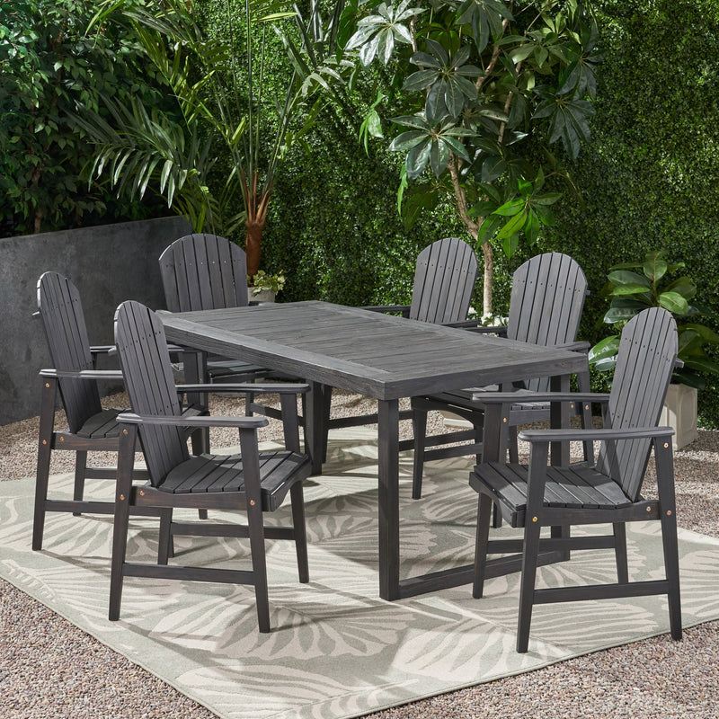 Outdoor 6 Seater Acacia Wood Adirondack Dining Set - NH355903