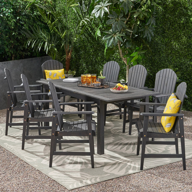 Outdoor 8 Seater Acacia Wood Adirondack Dining Set - NH455903