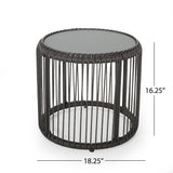 Outdoor Wicker Side Table with Tempered Glass Top - NH074013