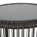 Outdoor Wicker Side Table with Tempered Glass Top - NH074013