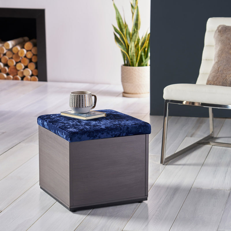 Storage Cube Organizer Ottoman - Faux Wood Frame - Upholstered Velvet Lid - Modern Glam - NH999603