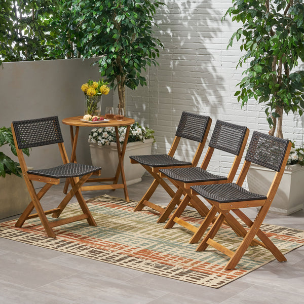 Outdoor Acacia Wood Foldable Bistro Chairs with Wicker Seating (Set of 4) - NH120903