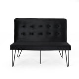 Minimalist Dining Bench Settee with Tufted Velvet Cushion and Iron Legs - NH928803