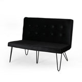 Minimalist Dining Bench Settee with Tufted Velvet Cushion and Iron Legs - NH928803