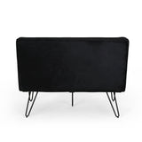 Minimalist Dining Bench Settee with Tufted Velvet Cushion and Iron Legs - NH928803