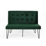 Minimalist Dining Bench Settee with Tufted Velvet Cushion and Iron Legs - NH928803