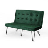 Minimalist Dining Bench Settee with Tufted Velvet Cushion and Iron Legs - NH928803