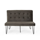 Minimalist Dining Bench Settee with Tufted Velvet Cushion and Iron Legs - NH928803