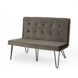 Minimalist Dining Bench Settee with Tufted Velvet Cushion and Iron Legs - NH928803