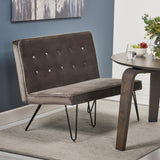 Minimalist Dining Bench Settee with Tufted Velvet Cushion and Iron Legs - NH928803