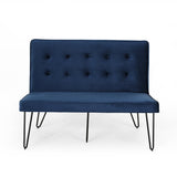 Minimalist Dining Bench Settee with Tufted Velvet Cushion and Iron Legs - NH928803