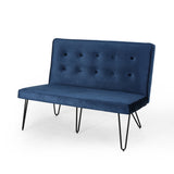 Minimalist Dining Bench Settee with Tufted Velvet Cushion and Iron Legs - NH928803