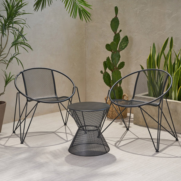 Modern Outdoor Iron Chat Set with Side Table - NH643013